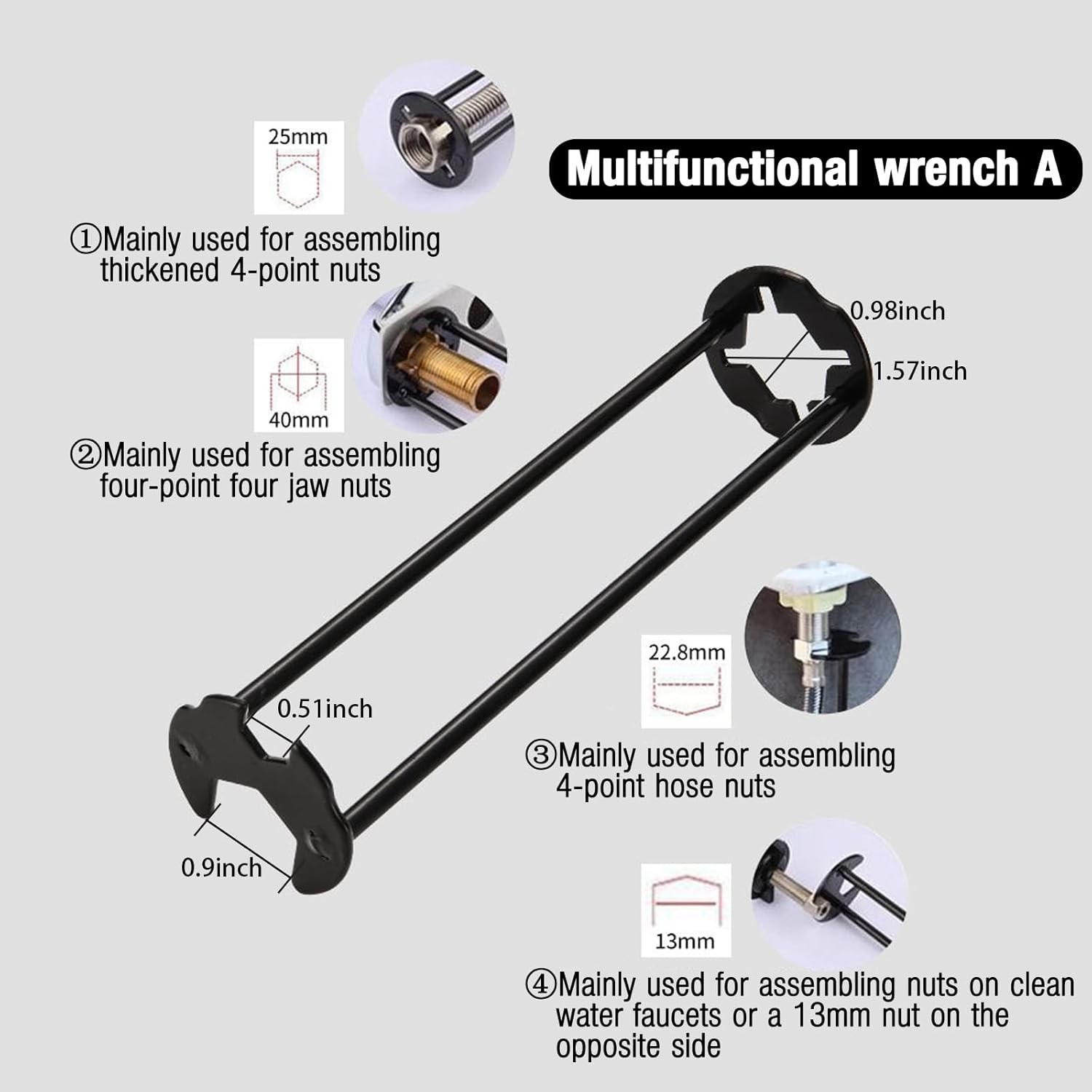 2pcs Basin Wrench Multifunctional Sink 7 Sizes Faucet Tool
