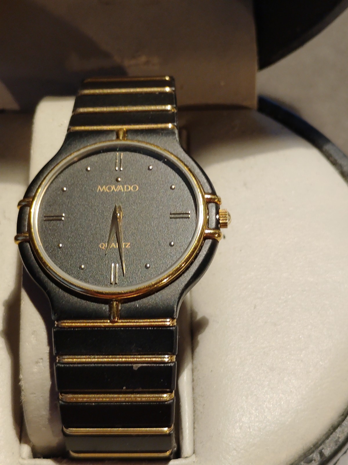 Movado The Museum Unisex Watch Black & 18 K Gold Links 1980’s Stunning