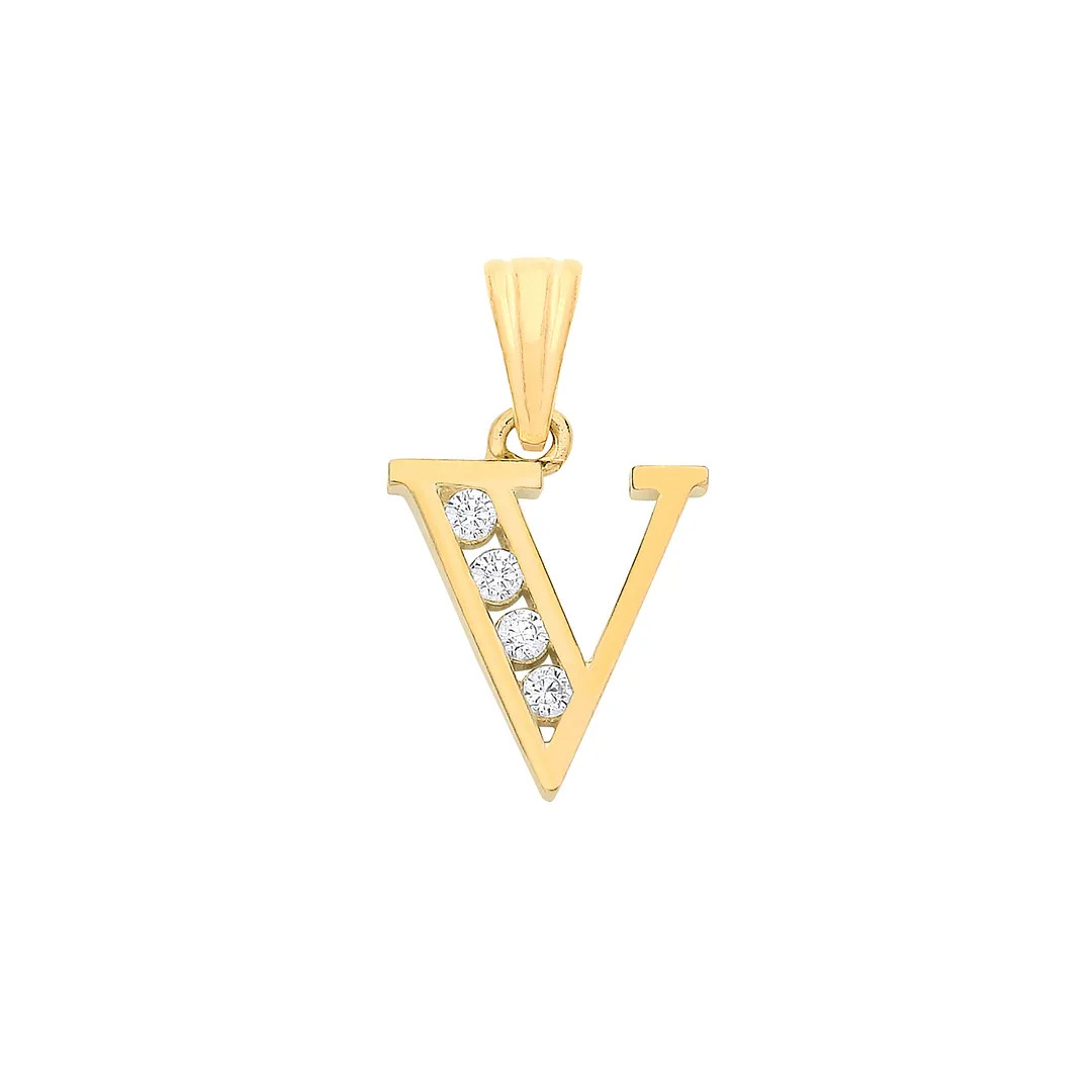 Initial Pendant 9ct Yellow Gold Channel Set CZ V Womens Jewellery