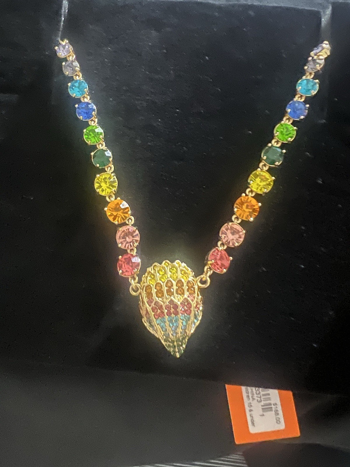 Kurt Geiger London Necklace Eagle Head Gold Tone Pave Multicolored Crystals 15″