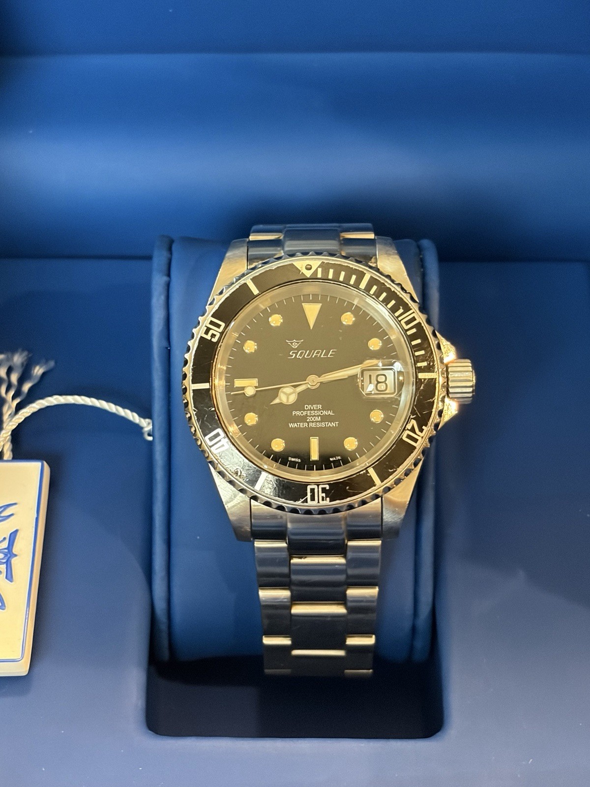 Squale 1545 Swiss Automatic Diver 200m Black Dial Steel Bracelet Date Box