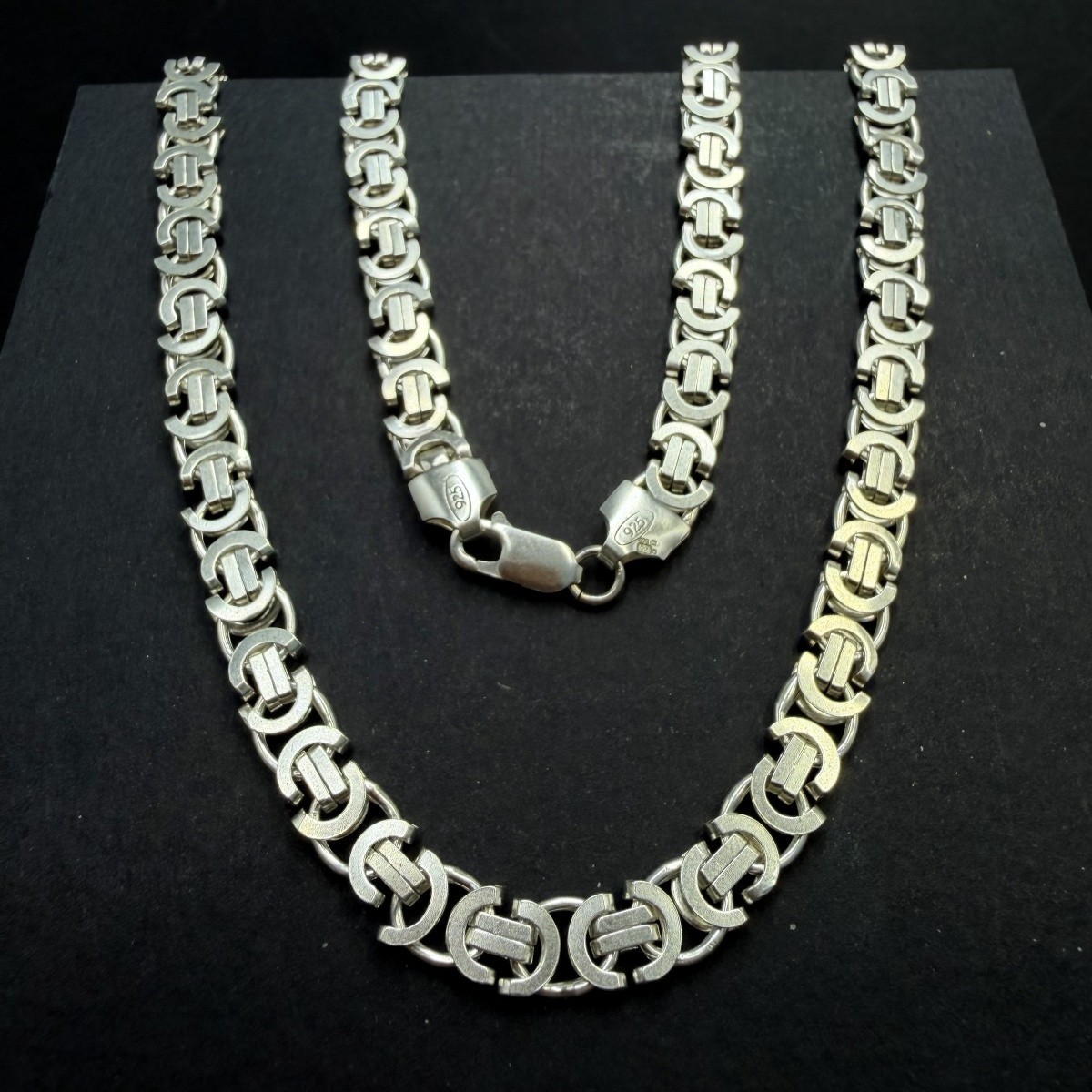 Heavy 925 Sterling Silver Flat Byzantine Fox Tail Chain Necklace Men’s 33g