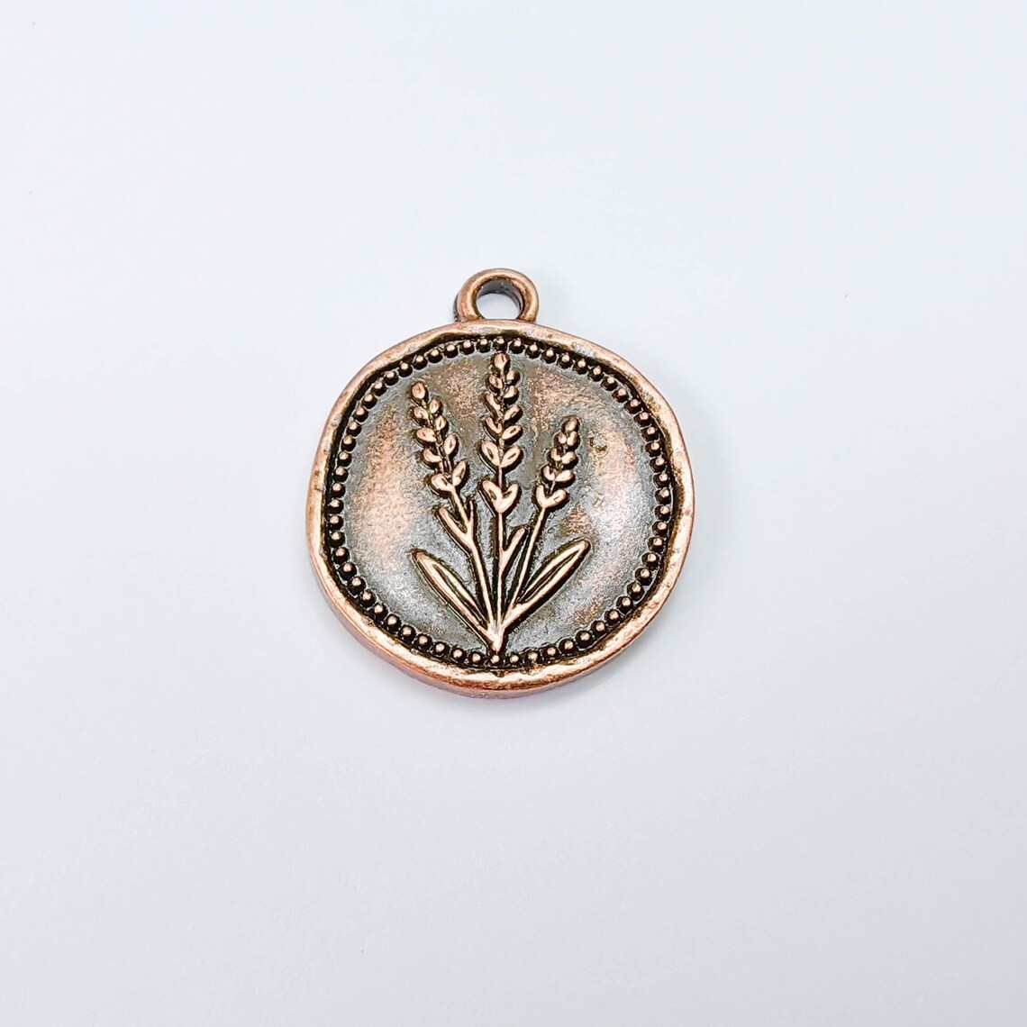 Lavander Charms, Round Pendant Earring Charms Antique Copper 28x24mm G37827
