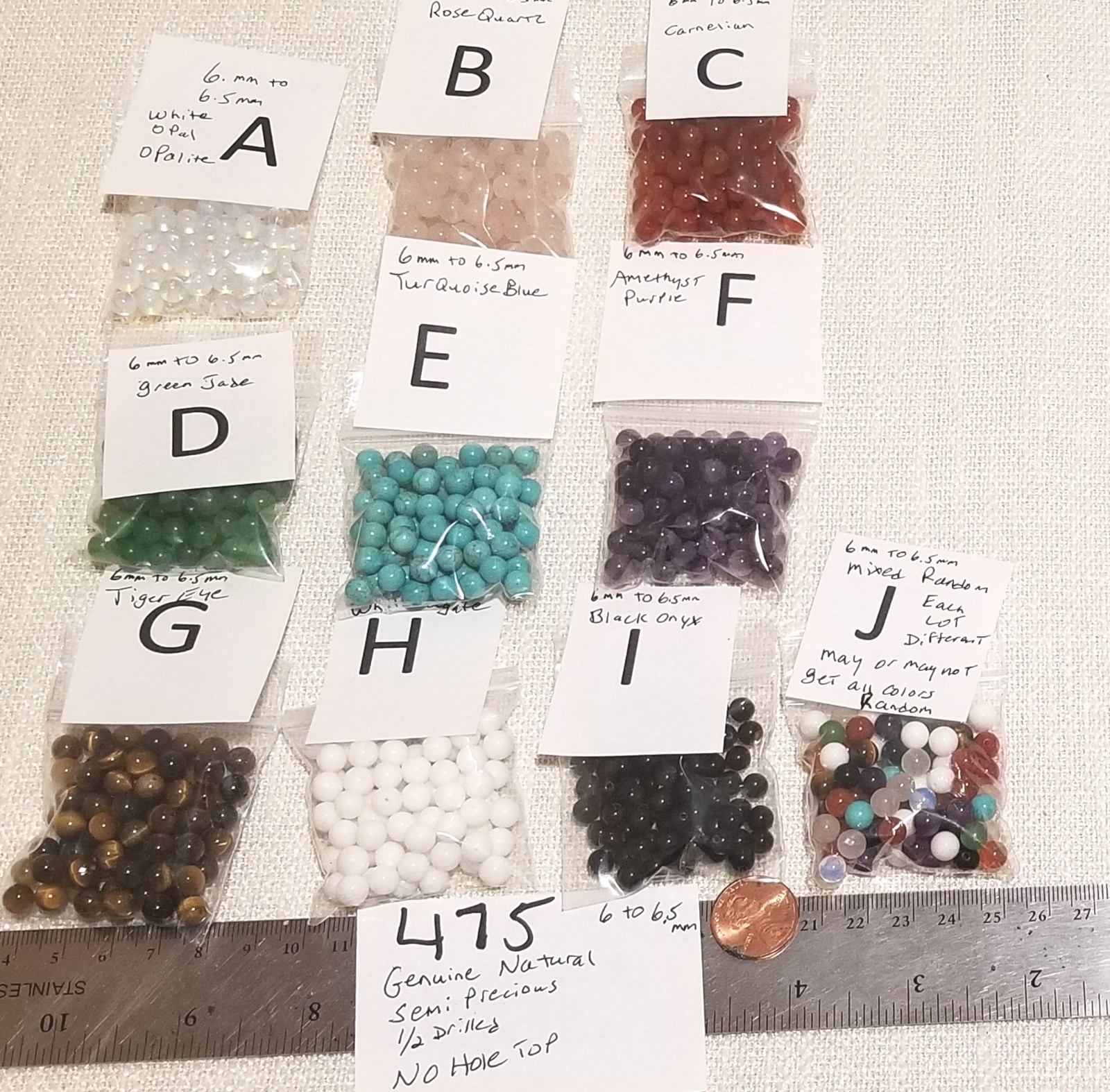 Natural 6mm Semi Precious Gemstone 1/2 Drill & No Hole Bead Craft Repair Jewelry