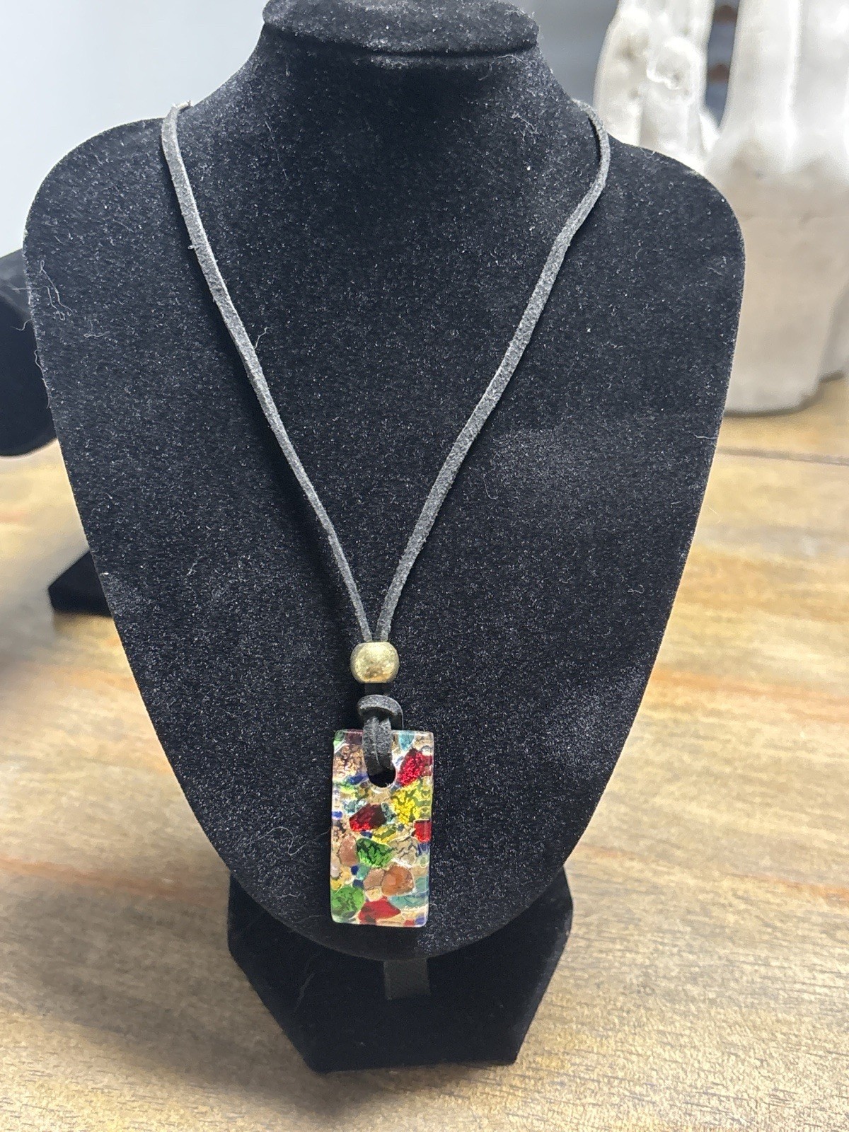 Murano Vetro Glass Pendant Necklace Multicolor Venetian Art Glass Cord Necklace