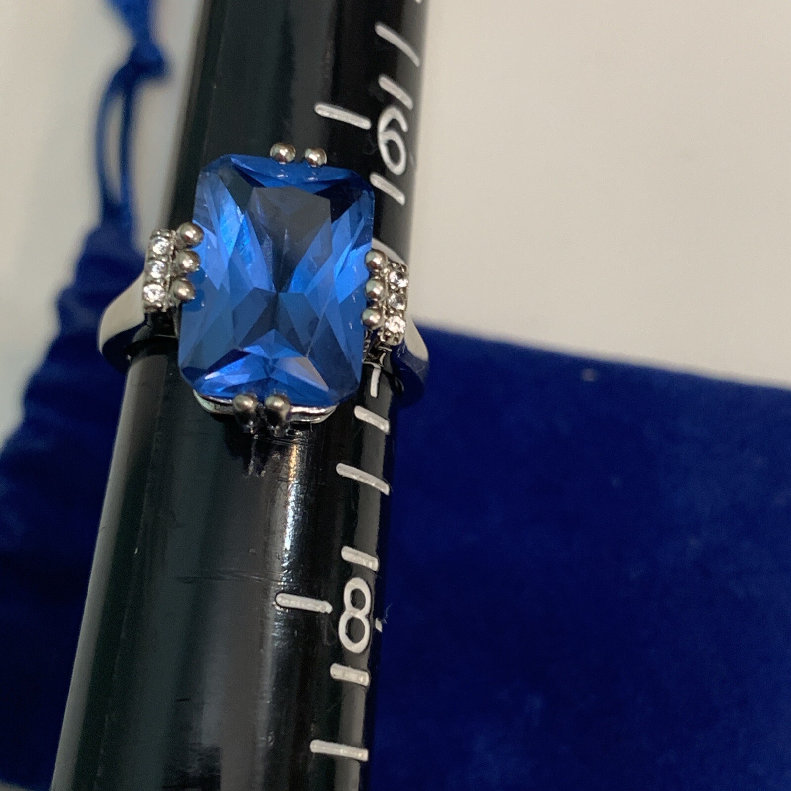925 Sterling DK Created Blue Spinel And Accent Stones Ring Size 7