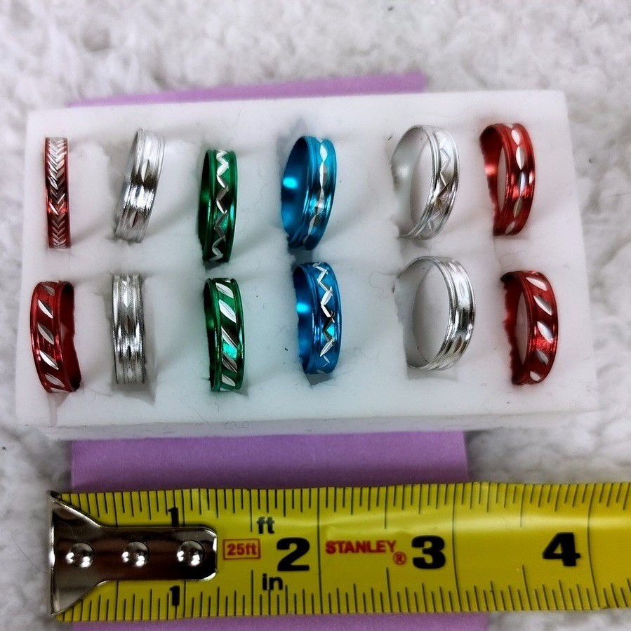 Etched Aluminum Band Ring Set Multicolor Lightweight Accent 5pc