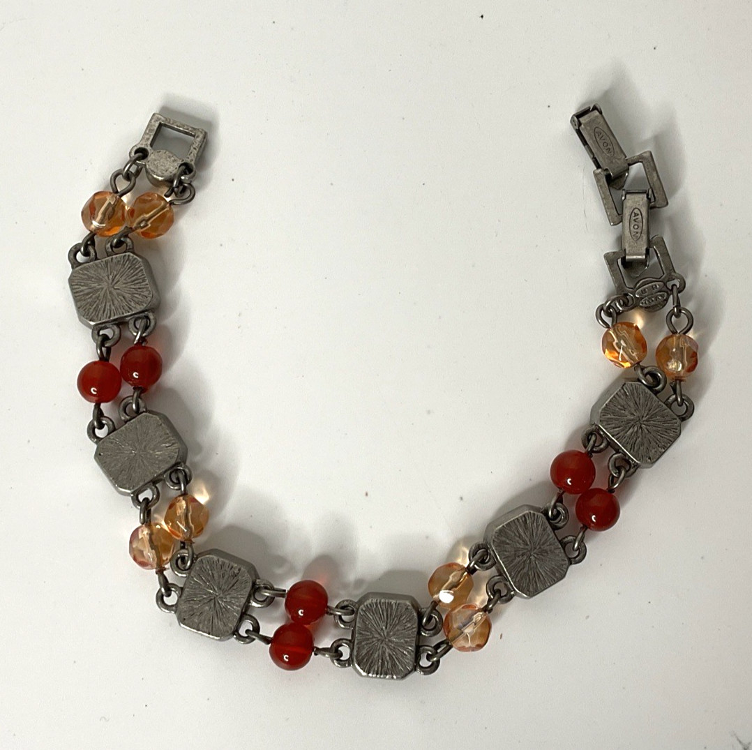 Vintage Avon Honor Society Amber Citrine Bead Bracelet Silver Tone Finish 252