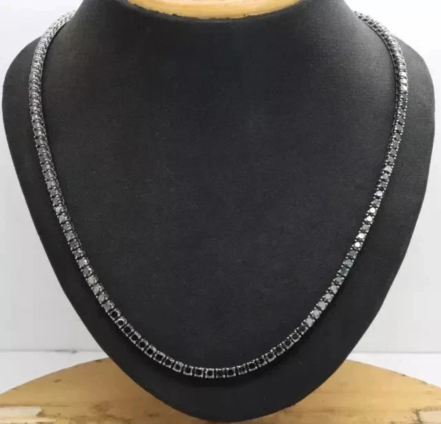 20TCW Round Cut Lab Created Black Diamond Tennis Necklace 14K Black Gold Plated