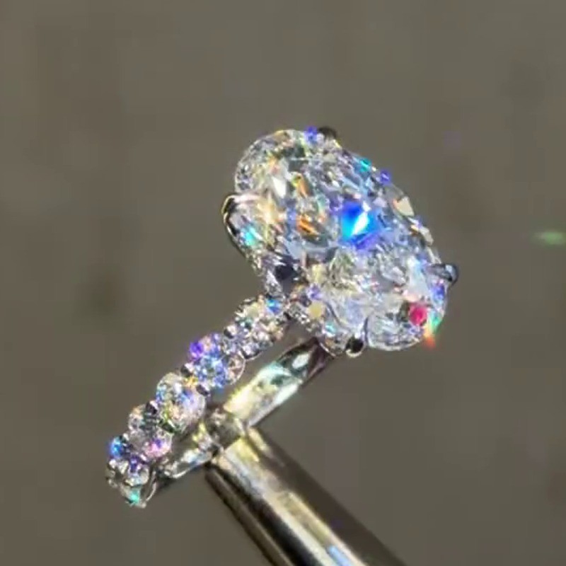3.80 TCW Oval Cut Moissanite Hidden Halo Engagement Ring 14k White Gold Plated