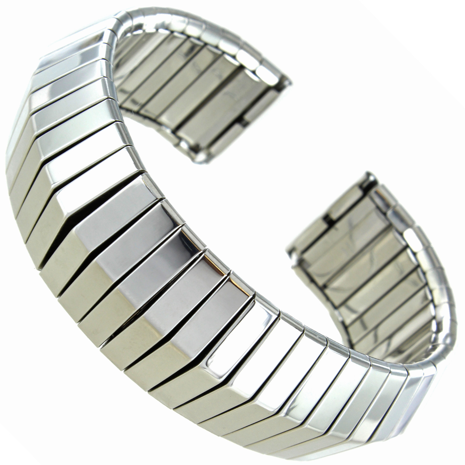 18mm or 20mm Hirsch Pyramid Stainless Twist-O-Flex Silver Tone Watch Band Long