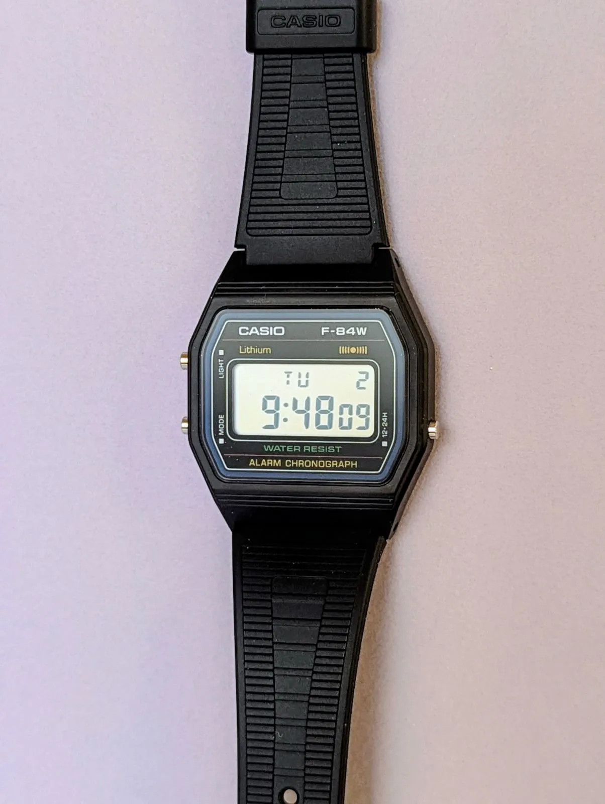 Brand new, authentic Casio F-84W (F-84W-1QJH), the predecessor to the F91W. A re