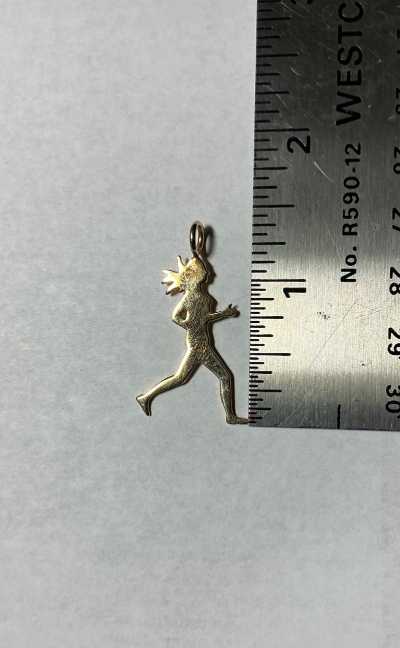 14K Gold Pendant~Female Marathon, Runner, Jogger~2gm. over 1”, preowned, unused.