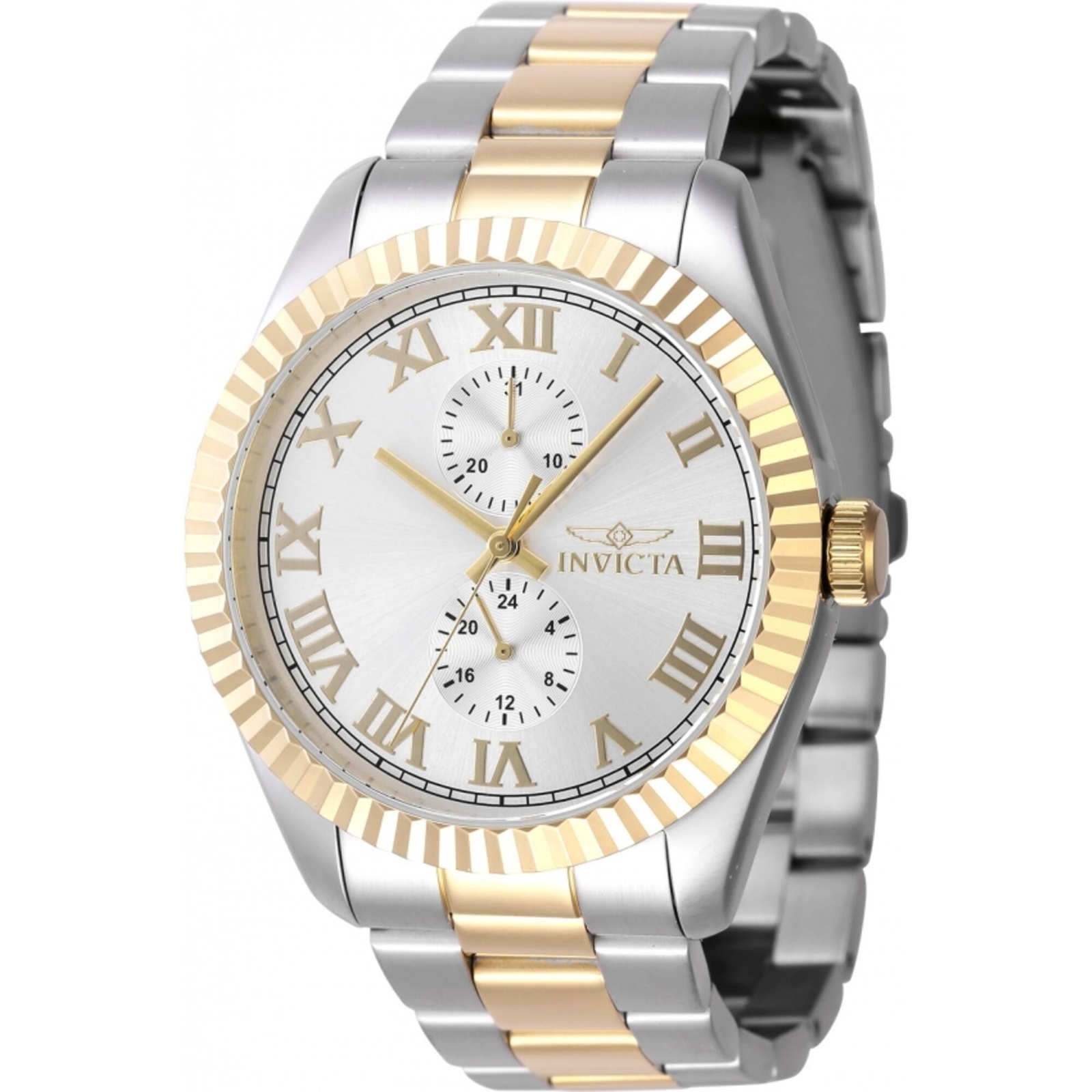 Invicta Men’s Watch Specialty Quartz Silver Tone Dial Yellow Gold Bezel 47426