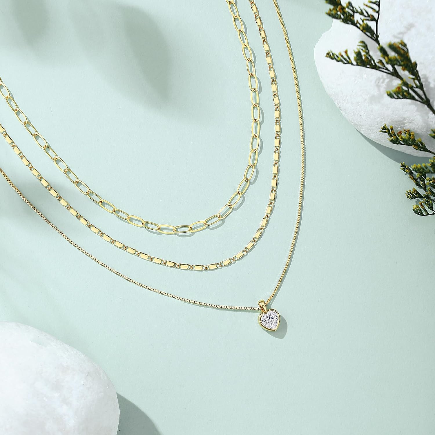 Layered 14K Gold Plated Necklace for Women, Trendy Stackable Fashion Daintycircl