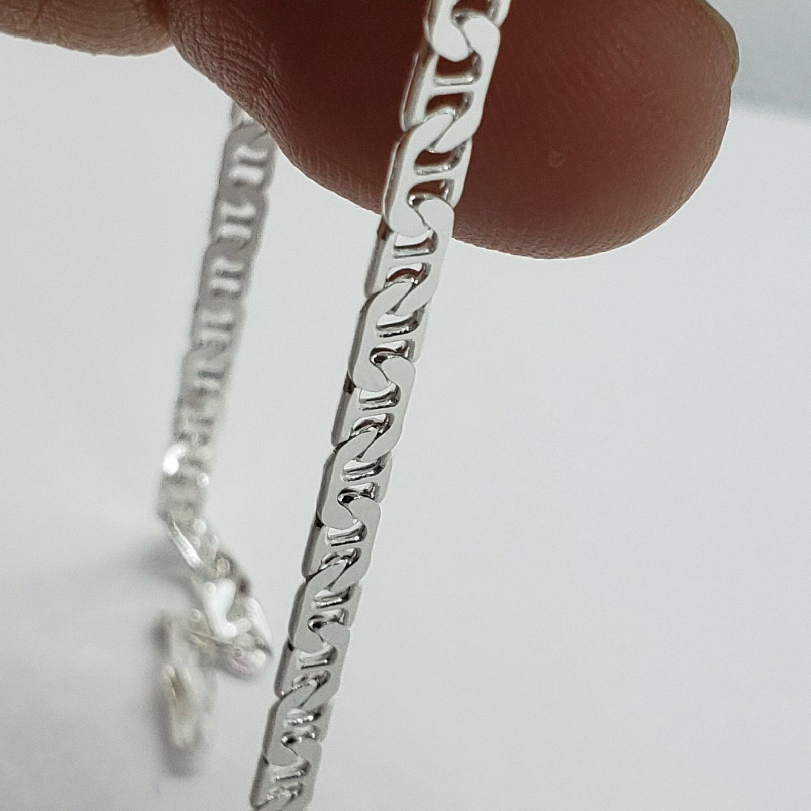 925 Sterling Solid Silver Italy Flat Mariner Link Chain Necklace Bracelet 3.7mm