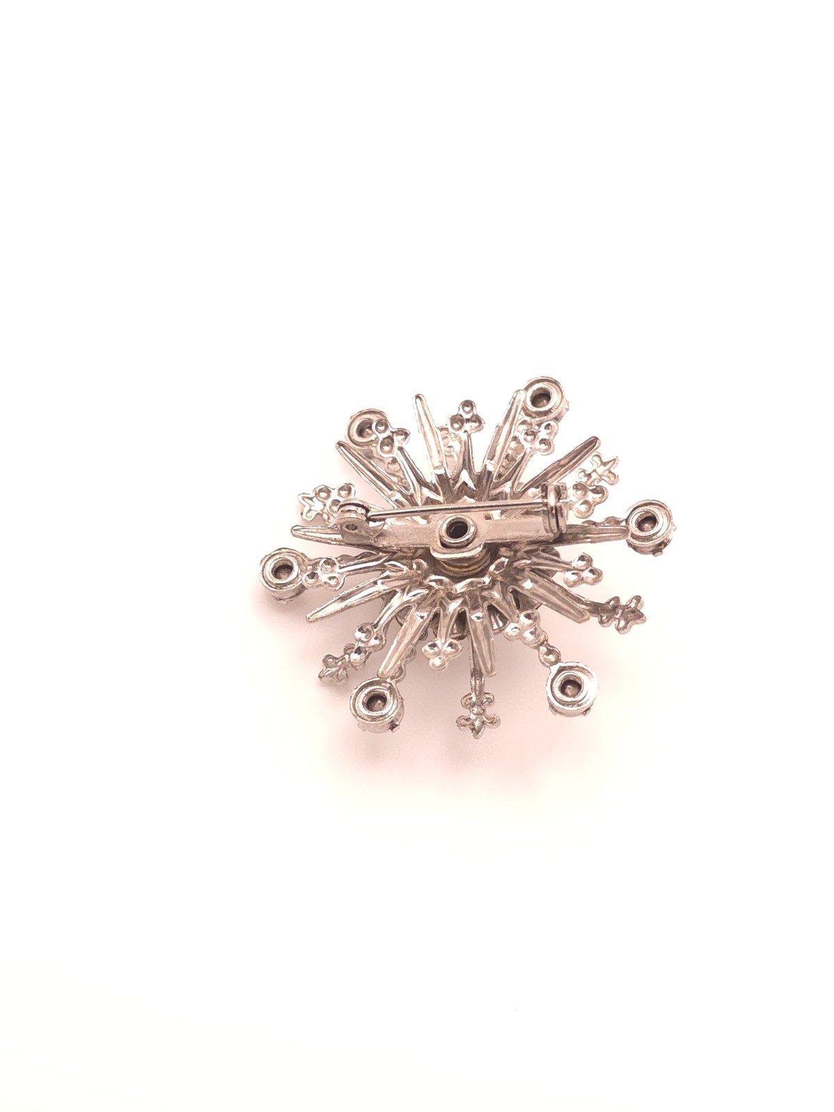 Silver Tone Starburst Celestial Clear Rhinestone Prong Set Brooch Pin