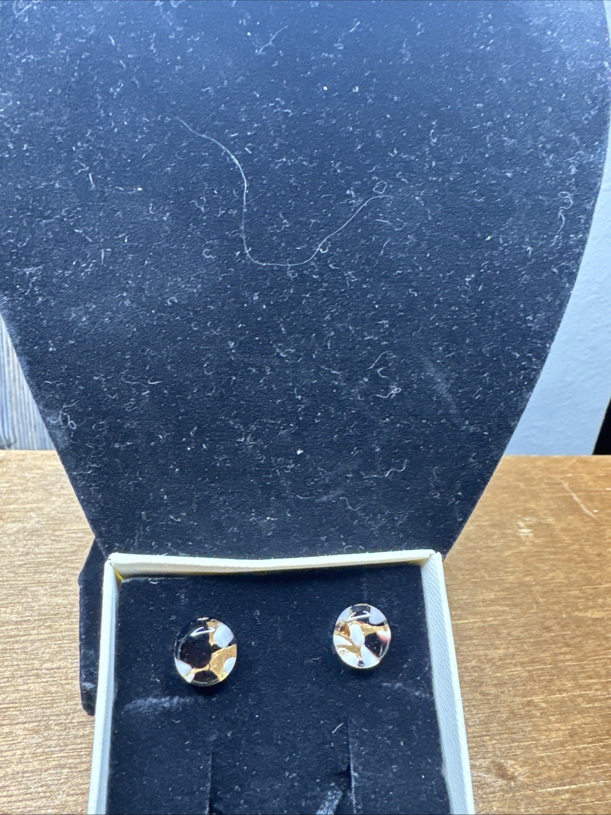 Vetro di Murano Italy Glass Pendant Necklace & Earrings Set Black White Gold