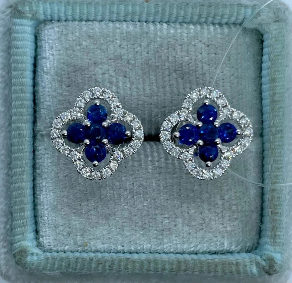 2Ct Round Lab Created Blue Sapphire Stud Earrings Womens 14K White Gold Plated