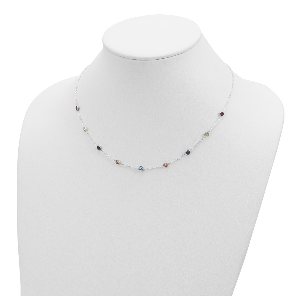 Sterling Silver 9-Station Multicolor CZ Necklace
