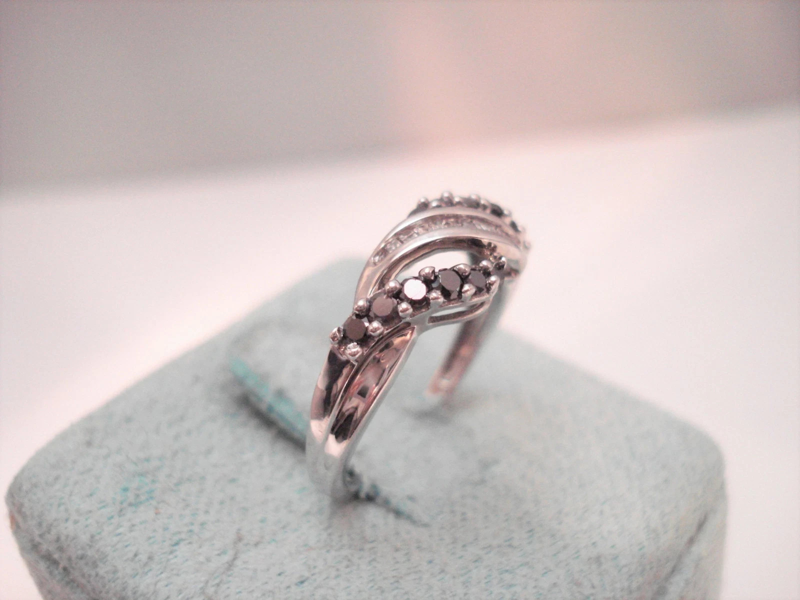 Channel Set Simulated Black /White Diamond 14K White Gold Plated Engagement Band