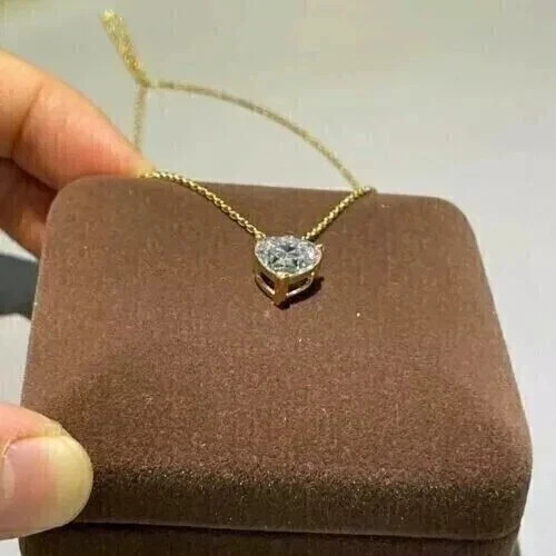 2 CT Heart Cut Moissanite 14K Yellow Gold Plated Solitaire Pendant Women
