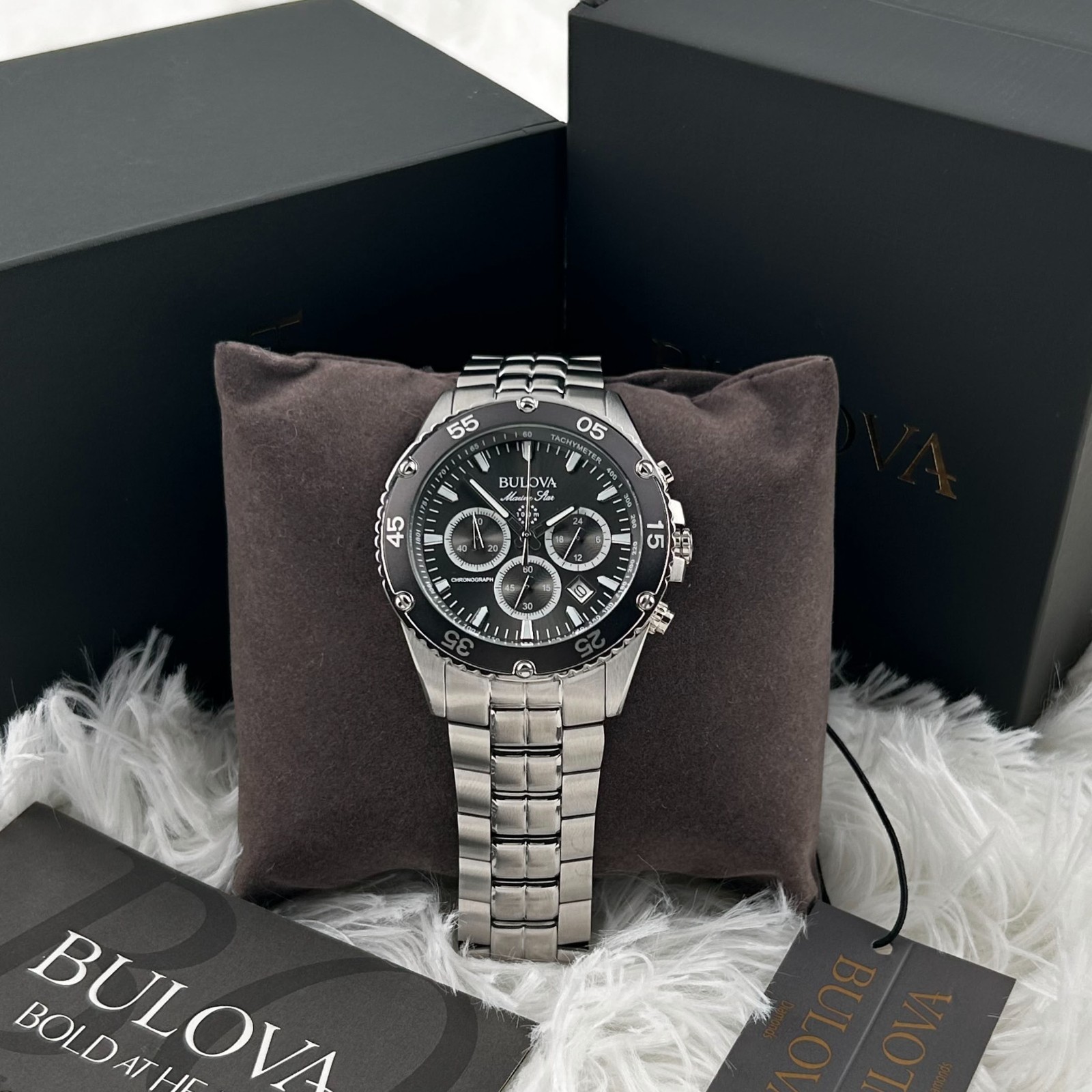 Bulova 98B401 Classic Marine Star Black Grey Dial Chronograph Men’s Quartz Watch