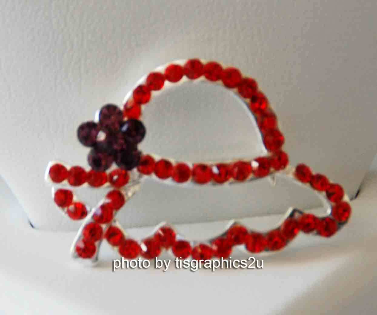 Red Hat Pin w Crystals / Silver or Gold-tone Set / Red or Purple Outline Hat