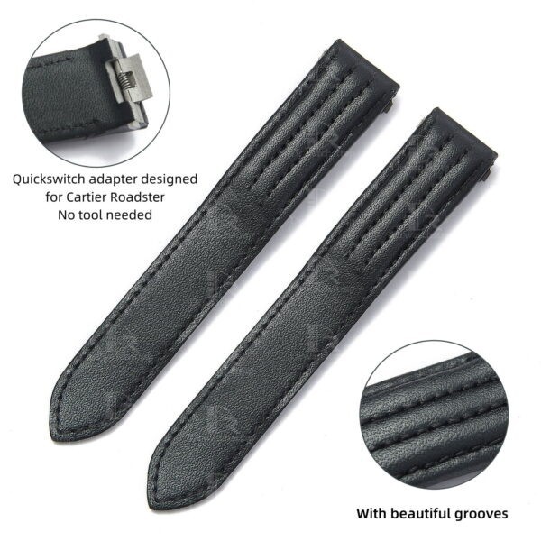 Custom quickswitch calfskin leather strap for Cartier Roadster with grooves