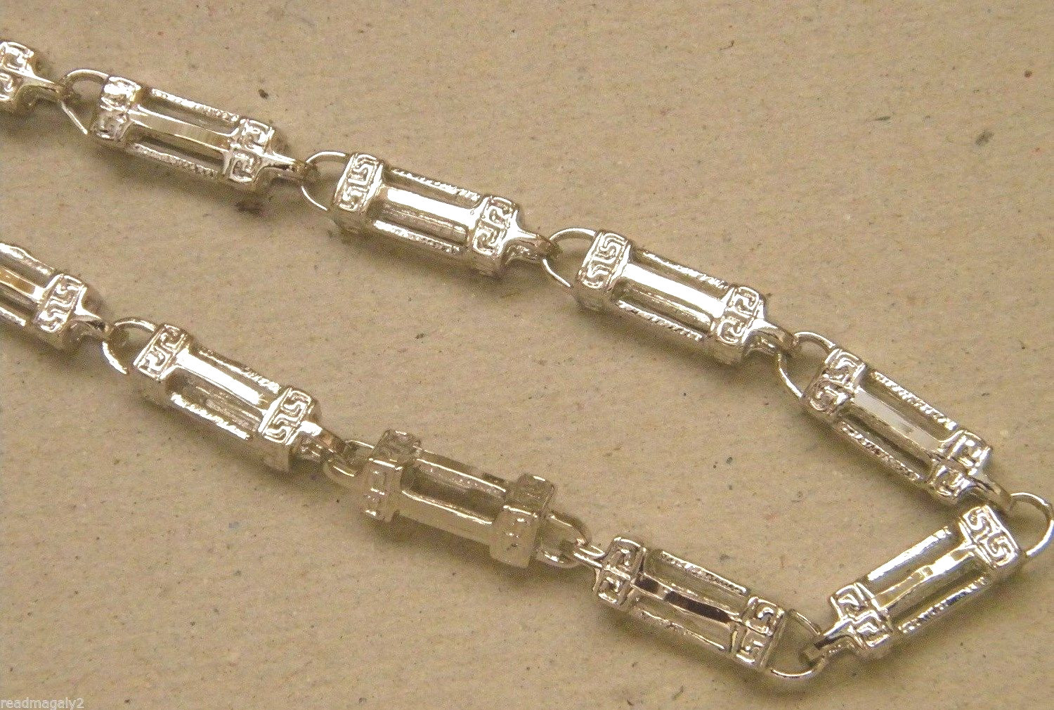 Men’s Rhodium Plated Large Roman Link Necklace Chain 30in Inch Long 8mm Wide New
