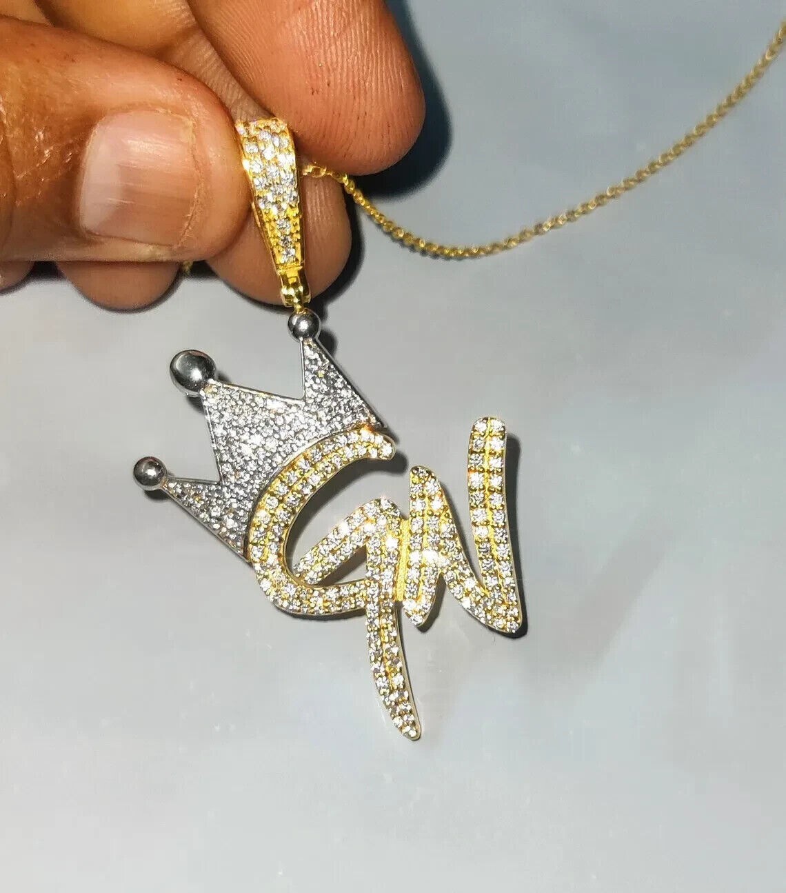 2Ct Round Cut Simulated Diamon Crown Letter Crown Pendant 14K Yellow Gold Plated