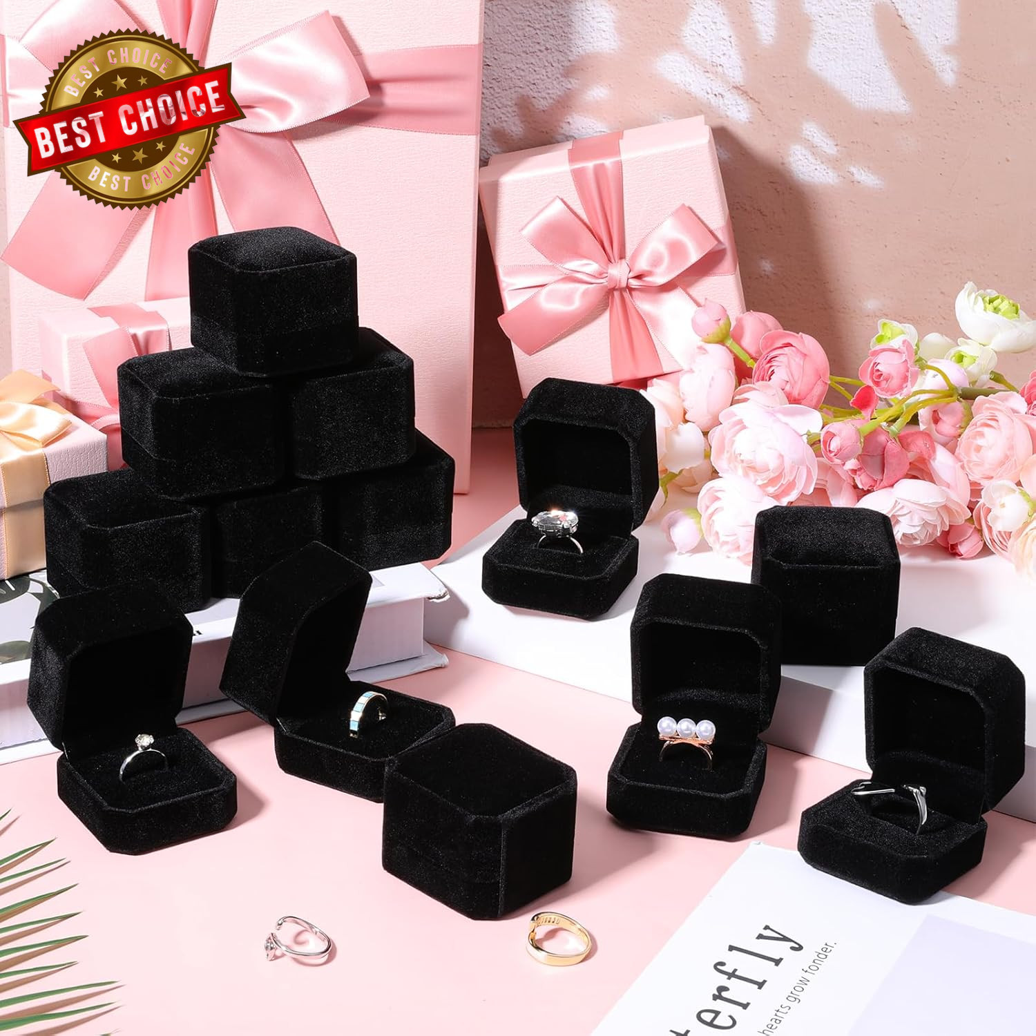 36 Pcs Black Velvet Ring Boxes Bulk, 2.13 X 1.97 X 1.54 Inch Rings Case Earring