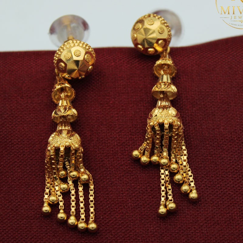 22K Unique Gold Luxury Dangle Earrings 4cm Statement Gift Jewelry 6.17g