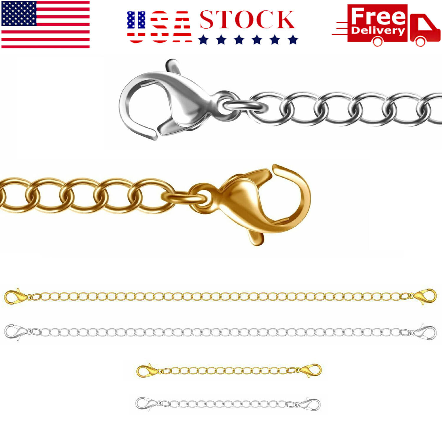 2-Pack Extender / Safety Chain Extender Necklace Bracelet Lobster Lock 3″ or 6″