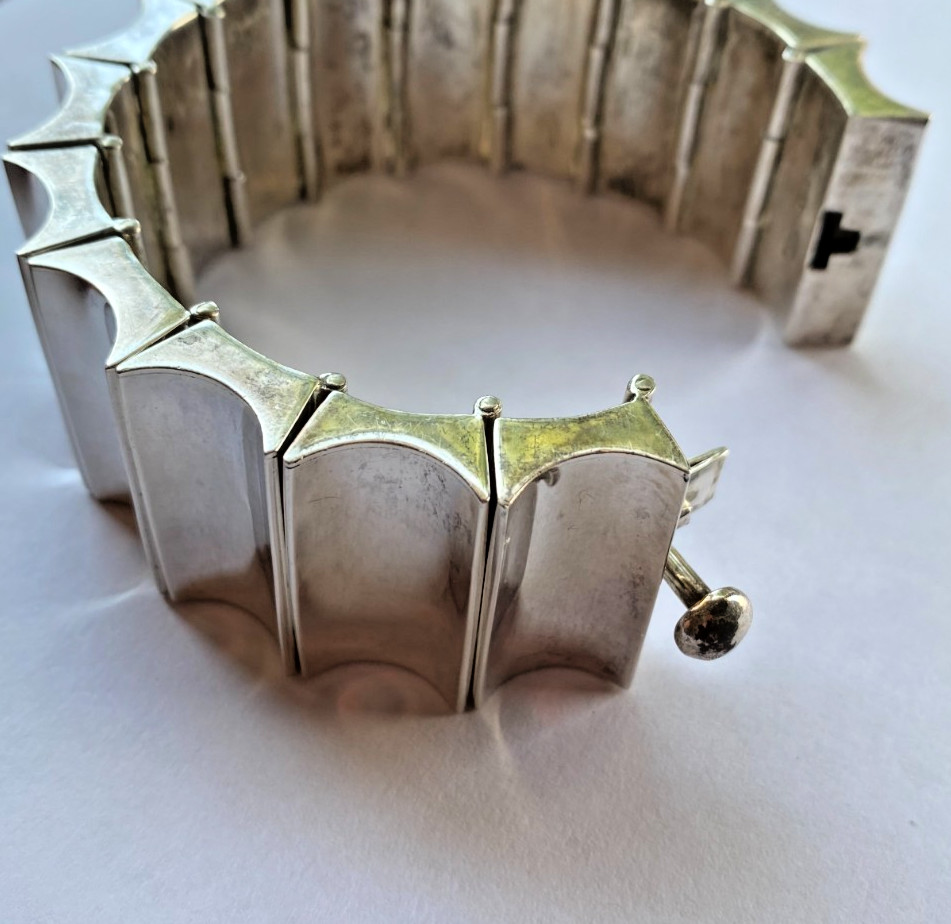 Signed Mexico 925 Heavy Sterling Silver Modern Wide Link Bracelet 173 Grams