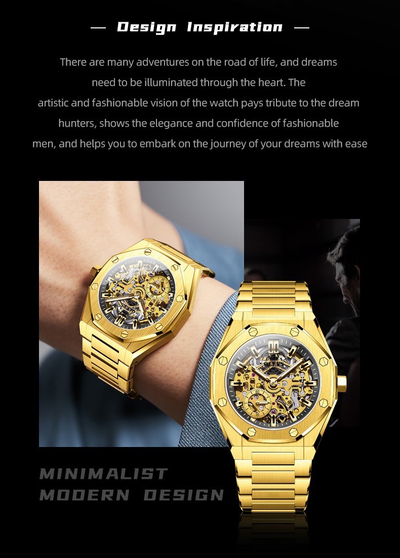 OLEVS 6669 Classic Multi-functiom Rhinestone Hollow Out Gents Mechanical Watch