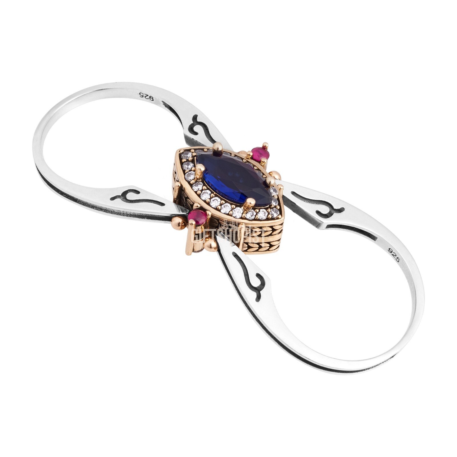 Turkish Reversible Marquise Sapphire Ruby Topaz 925 Sterling Silver Ring Size