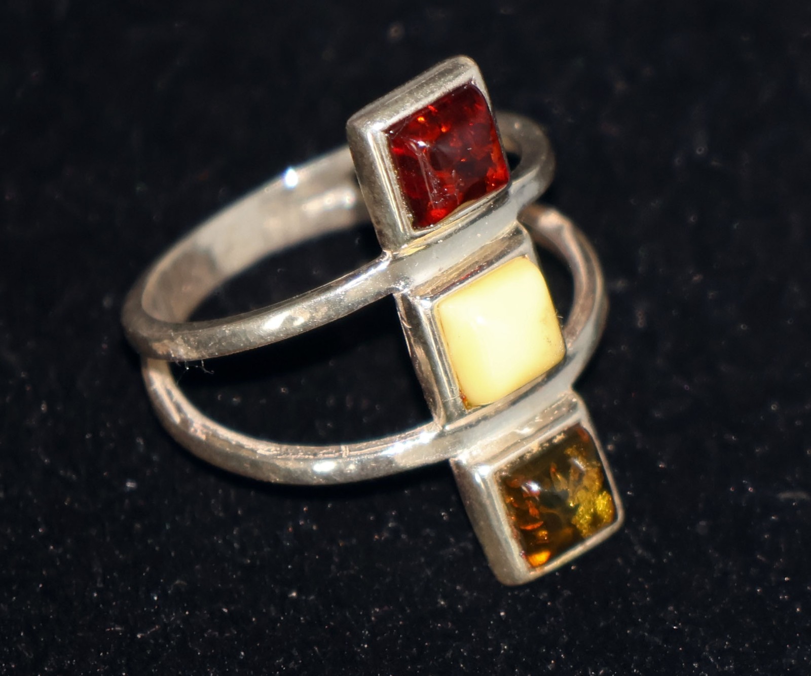 Vintage Tricolor Baltic Amber 925 Sterling Silver Split Band Ring Size 8 3.8g