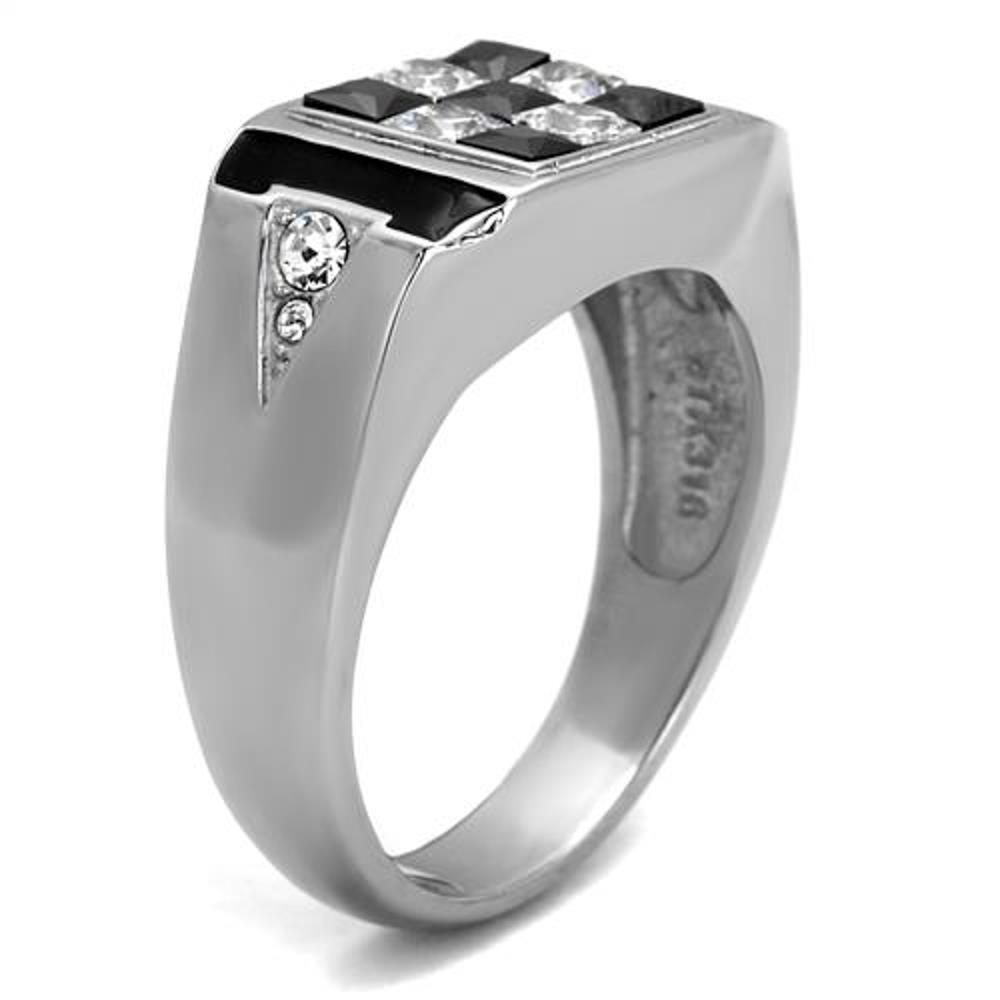 Men’s 2.56 Ct Clear & Black Princess Cut CZ Stainless Steel Fashion Ring Sz 8-13