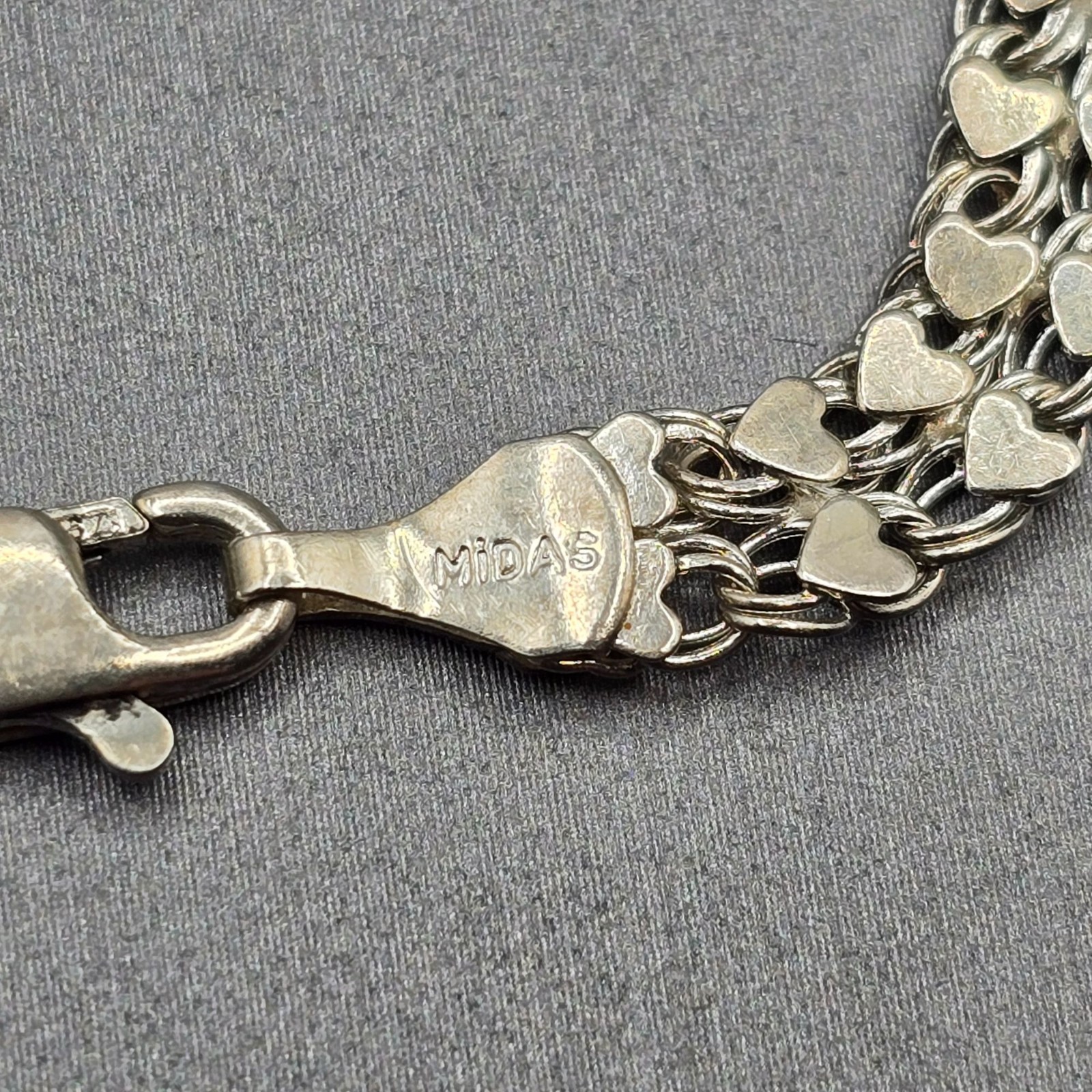 Midas Sterling Silver Interlocking Heart Link Bracelet 6.75″ Romantic Italy