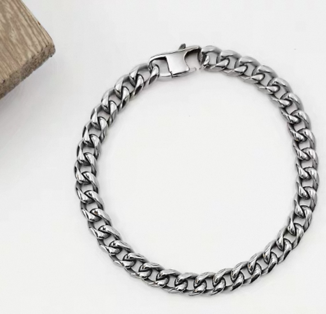 10.5mm Wide Pure Titanium Bracelet Polished 6-Side Cuban Chain Anti Allergic