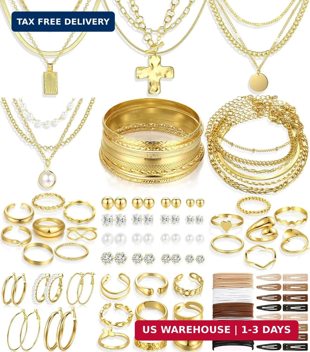 FANDY 137 Pieces Gold Jewelry Set for Women, 12 Necklace, 14 Bracelet, 21 Earrin