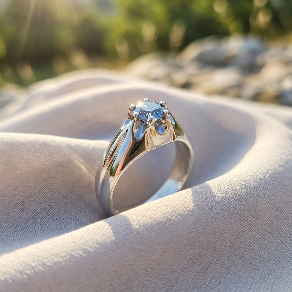 Moissanite Round Blue Shiny Jack Ring 0.50ct