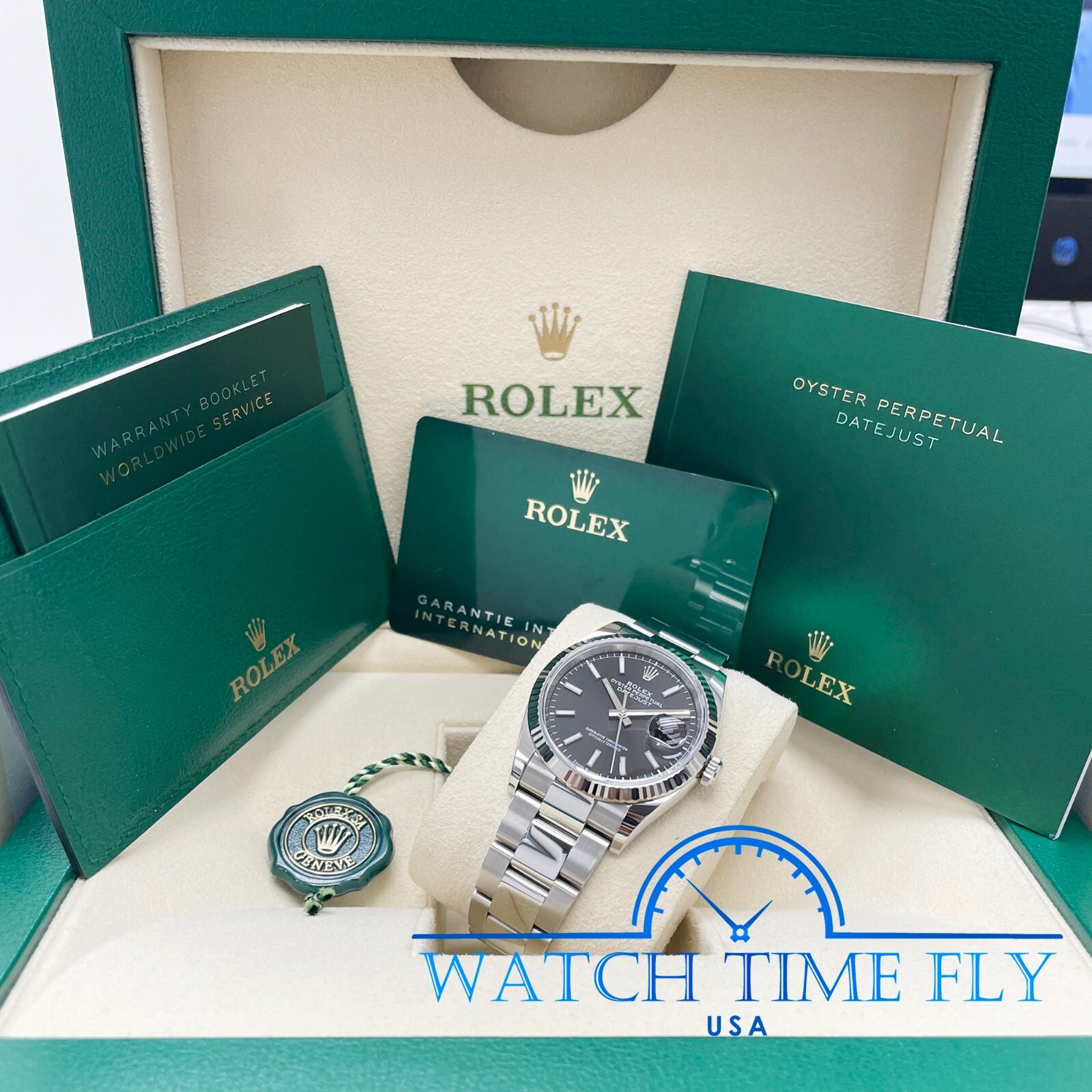 Rolex 126234 Stainless Steel Datejust 36mm Fluted Bezel Black Index Stick Dial
