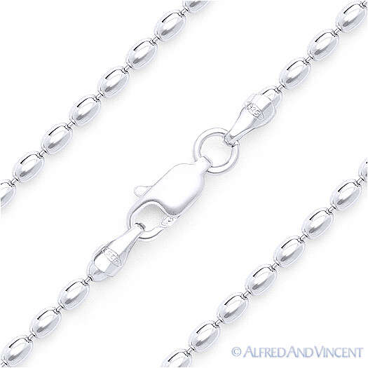 2.9mm Oval Bead Link Italian Chain Necklace in Solid Italy .925 Sterling Silver