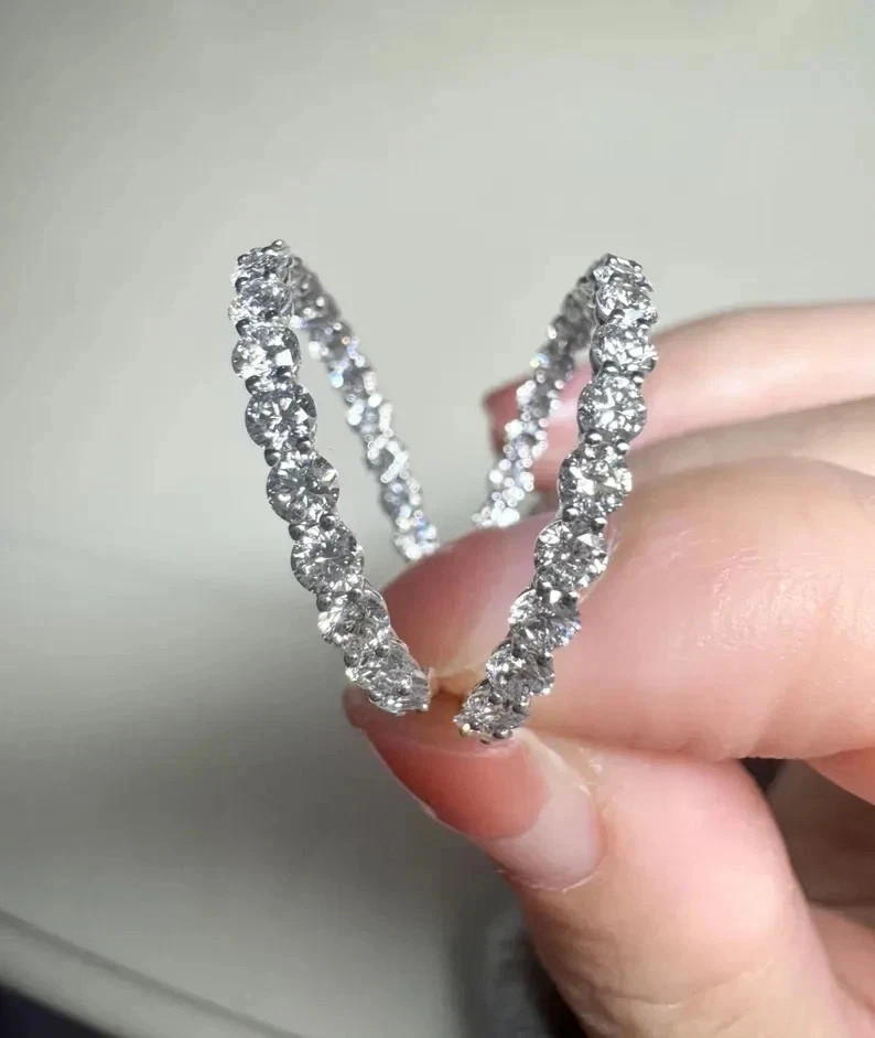 Round 4 CT F-VS1 Lab Grown Diamond Women Wedding Hoop Earrings 14K White Gold
