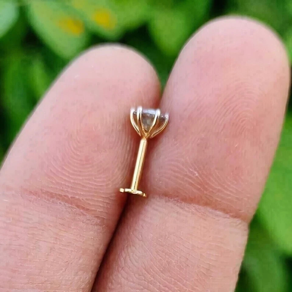 0.09ct Round Lab Grown IGI E Diamond Solitaire Nose Pin Piercing 14K Yellow Gold