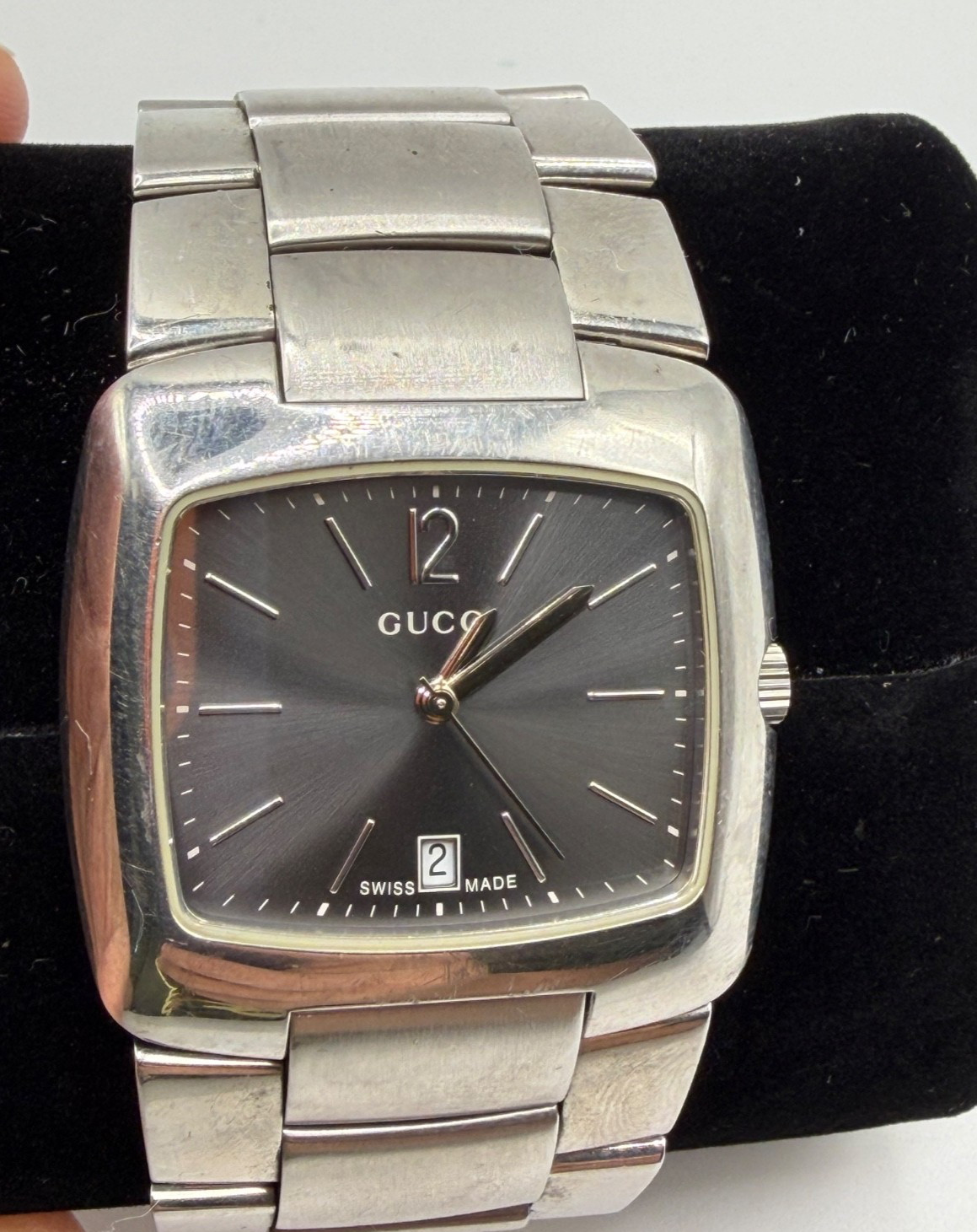 GUCCI 8500M SQUARE DATE BLACK DIAL QUARTZ MEN’S WATCH TESTED WORKING 0020248
