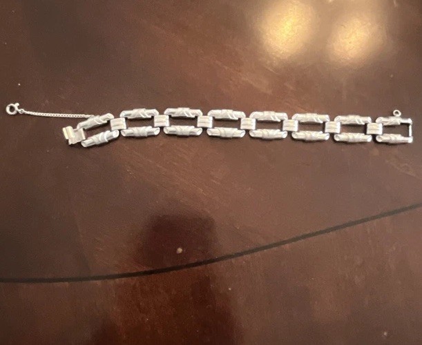 Silver Tone Rectangle Bar Link Chain Bracelet, Adjustable, Lobster Clasp