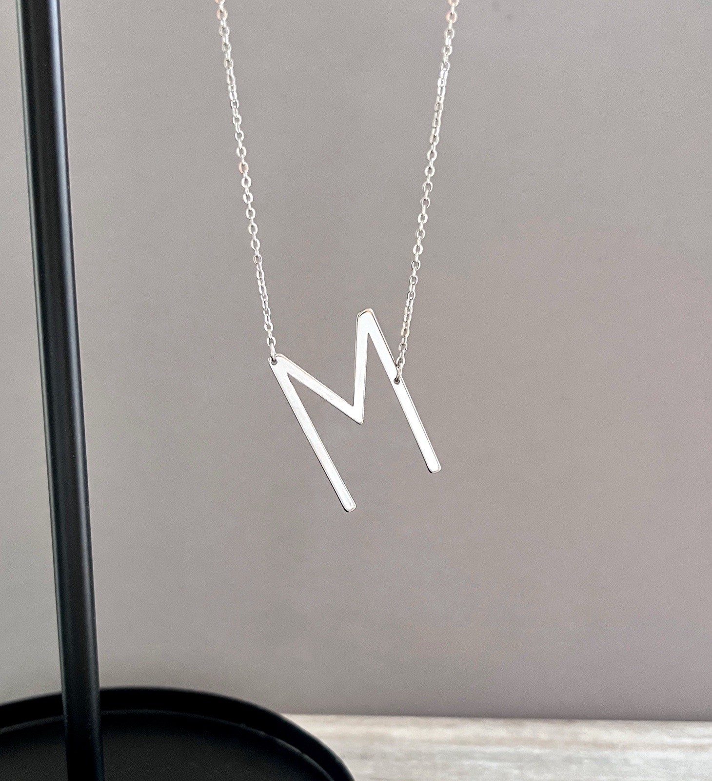 Silver Initial Necklace Large Letter Necklace Big Monogram Necklace Personalized